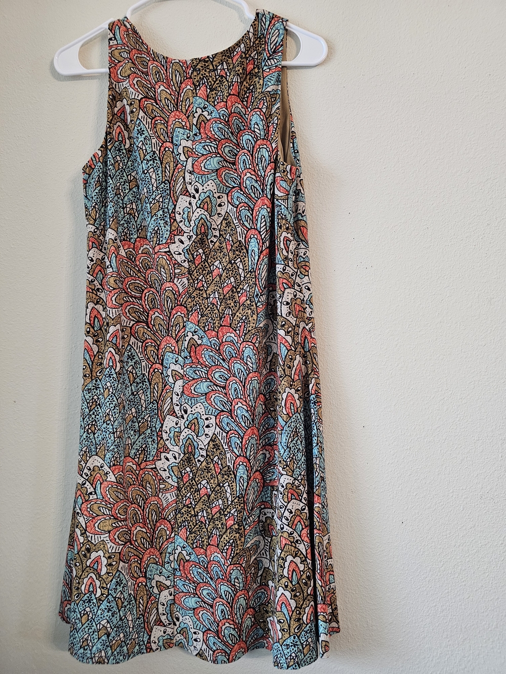 Anne Klein Sleeveless V-Neck Midi Dress in Coral, Teal & Brown - Picture 2 of 3